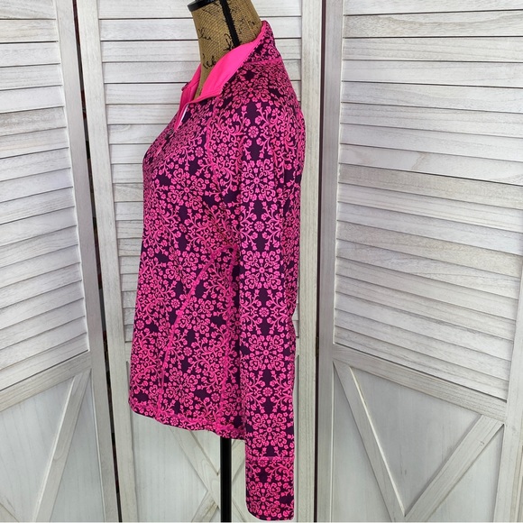 Ideology Floral Damask Print Quarter Zip Athletic Top Purple Pink Medium - Picture 2 of 14